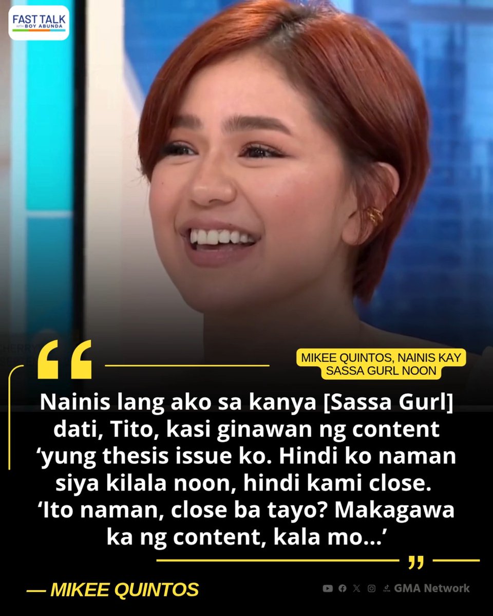 "Give ko sa'yo teh, ikaw lang ang dumiretso sa akin ng ganyan." Mikee Quintos, deretsuhang sinabi kay Sassa Gurl na nainis siya sa kanya noon. #FastTalkWithBoyAbunda | Weekdays, 4:05 PM #FTBAMikeeQuintos #MikeeQuintos