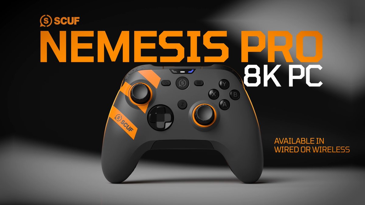 Introducing SCUF Nemesis Pro 8K PC ⚡️ Our first PC-exclusive controller with 8,000 Hz polling. 0.125ms input latency. The fastest controller SCUF has ever made. Take your game to the next level. 8K Polling Rate Endurance TMR Thumbsticks Dual-Mode Instant Triggers Customizable Rear Paddles Instant ABXY Face Buttons No Contest. For The Win. Pre-Order here 👉