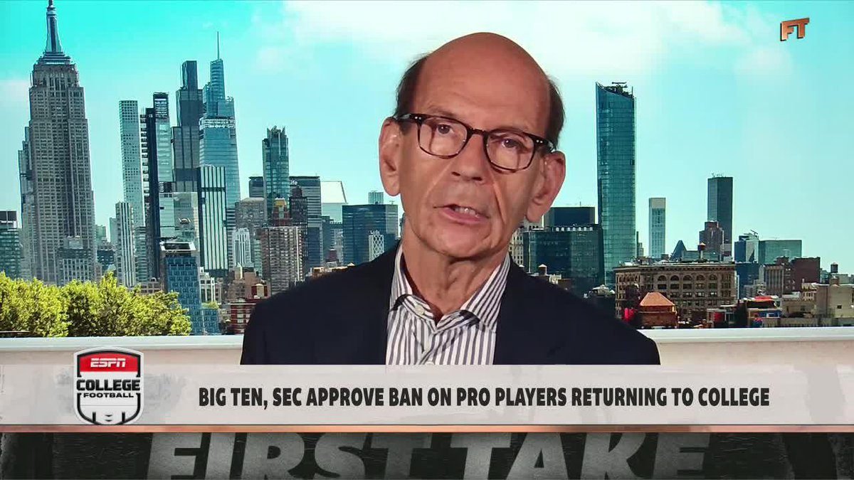 "I think the Big Ten and the SEC have acted correctly." Paul Finebaum shares his thoughts on the Big Ten and SEC approving ban on pro players returning to college 🏈