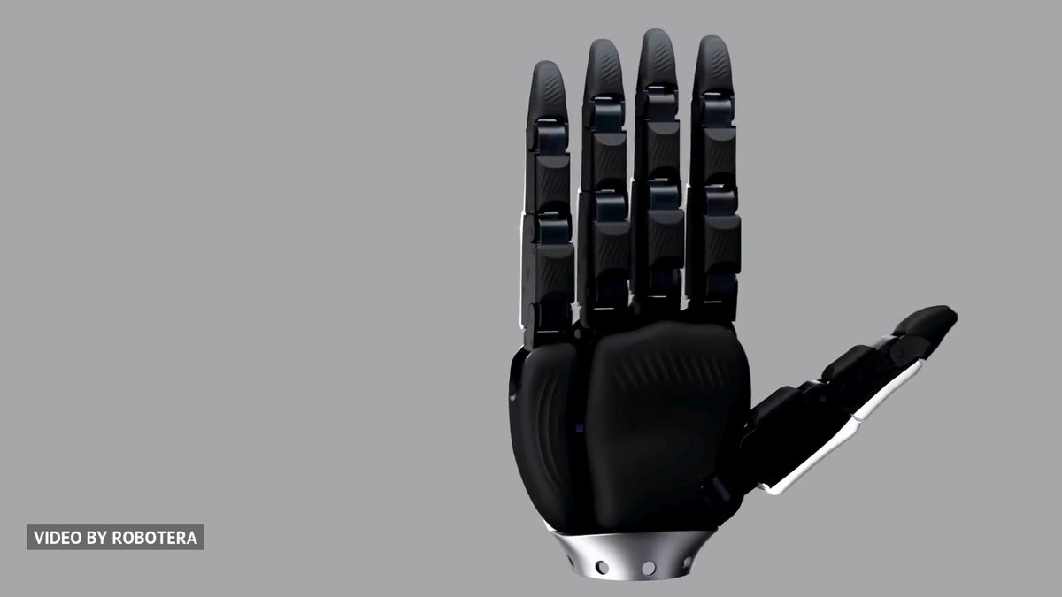 This robotic hand has 21 degrees of freedom and 18 tactile sensors. 🤖