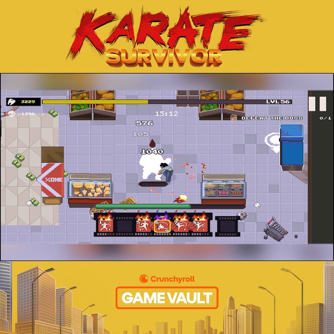 Your fists are ready. That plastic chair? Also ready. 🥋💥 Fight off street gangs, improvise weapons and become an ’80s action hero in Karate Survivor. Coming to Crunchyroll Game Vault for Mega &amp; Ultimate members: #KarateSurvivor #CrunchyrollGames