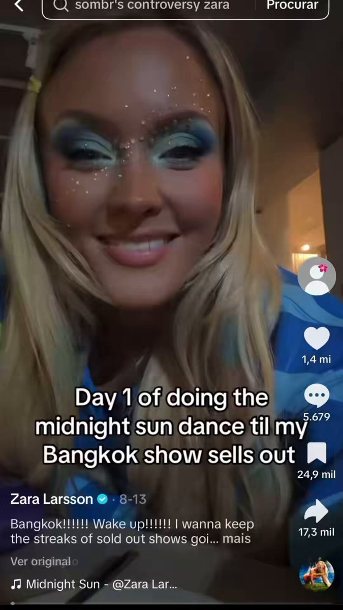 ELA CONSEGUIU! Após 12 dias seguidos dançando “Midnight Sun” no TikTok, Zara Larsson finalmente esgotou os ingressos para seu show em Bangkok.