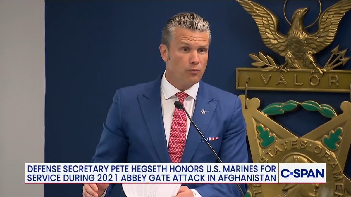 Secretary Hegseth honors U.S. Marines killed in the Abbey Gate attack in Afghanistan: “A military that downplays its frontline heroes...only projects weakness. The world watches how we treat our heroes.”