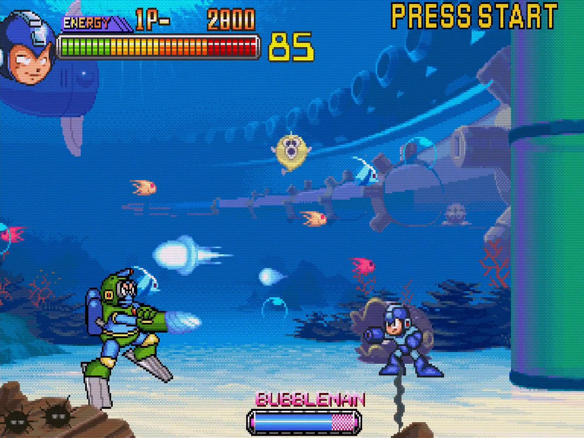 While Mega Man 7 is the only mainline game to feature that particular art style, it is the one Capcom used for the Arcade titles. The Power Battle and the Power Fighters (shown here) feature Robot Master fights from across the series that you can tackle in co-op. #RetroGaming