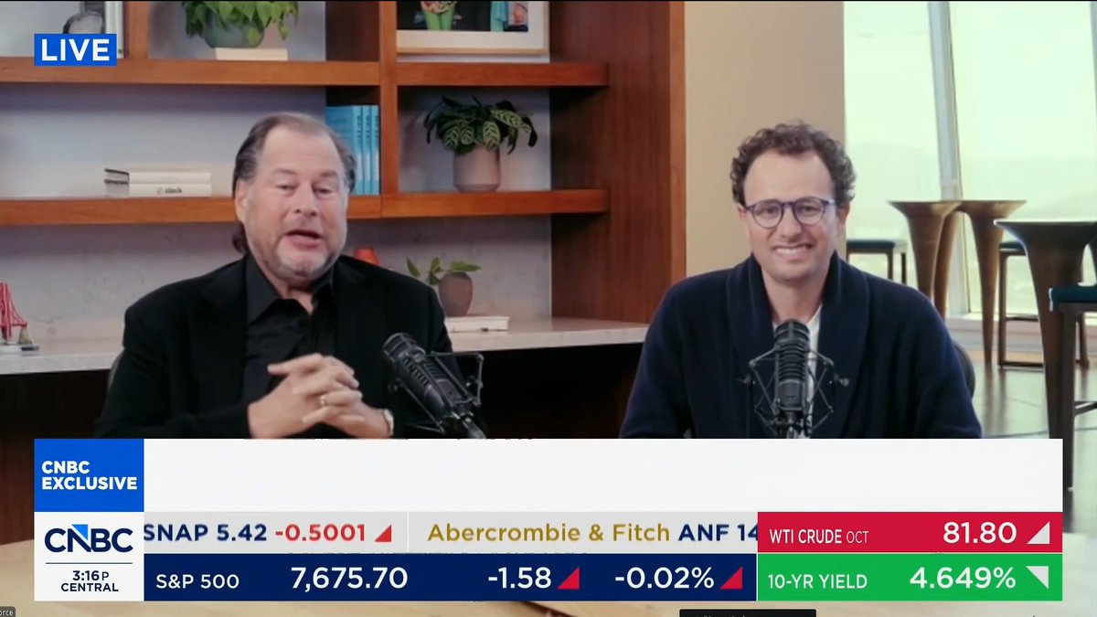 Marc Marc Benioff + Dario Amodei. Live on CNBC's Fast Money. Watch as they talk Salesforce + Anthropic, the Claudeforce partnership, and what’s next for enterprise AI.