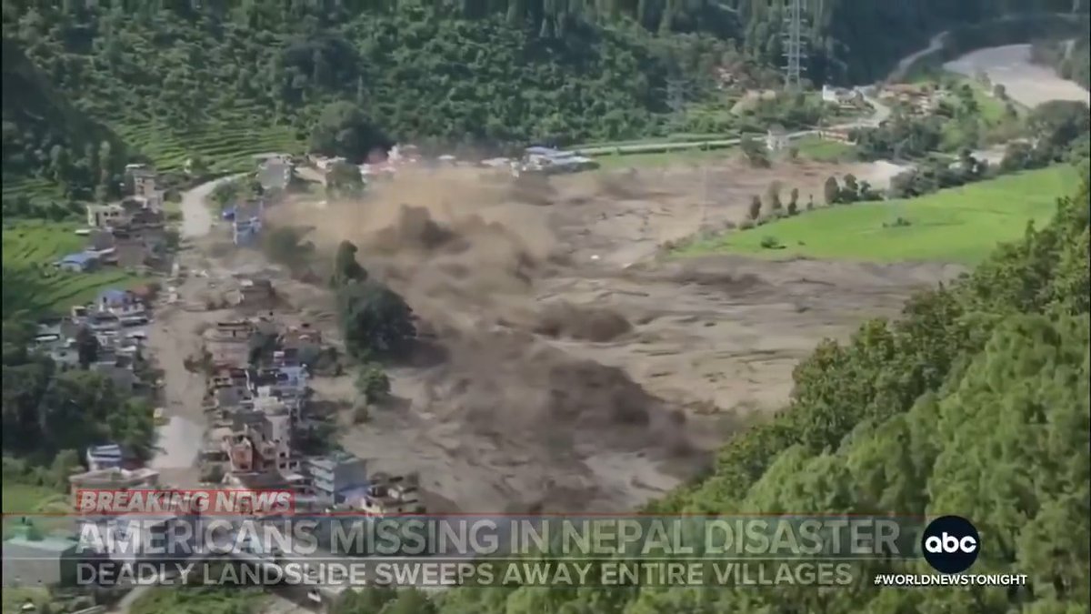 A devastating landslide and flood believed to be caused by a glacier breaking apart sent an unstoppable wall of water through Nepal, destroying everything in its path. Officials say hundreds are missing, including 47 Americans. James Longman reports.