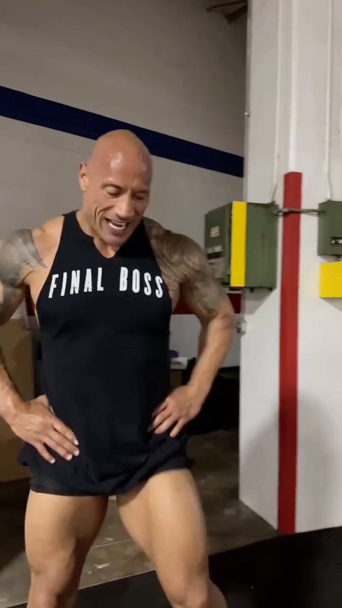 The Rock getting a workout in with the “Final Boss” merchandise 🔥