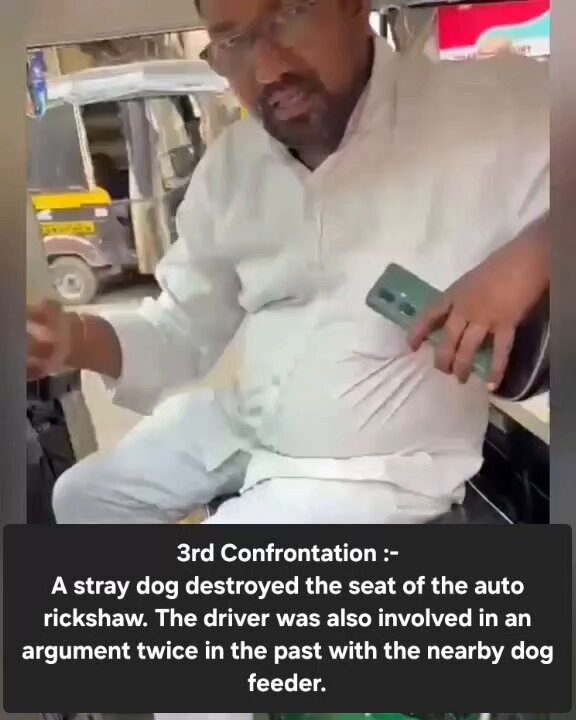 Auto Rickshaw Driver was threatened after confronting dog feeder about the financial loss caused by Stray dogs. The Driver had warned the feeder in the past because stray dogs used to sleep in his auto as well as damage it but this time, Dog ruined the seat worth 4k of his auto.