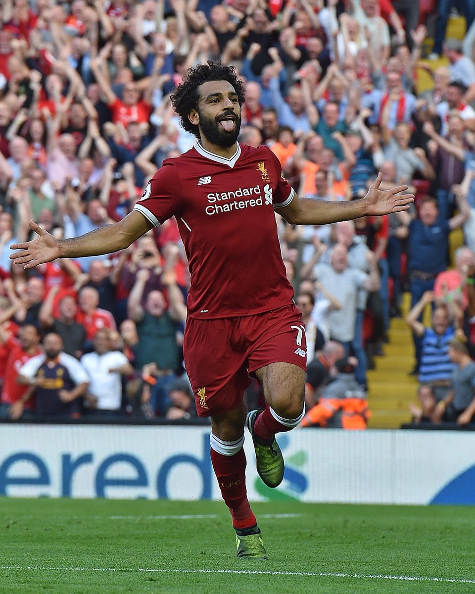 On this day in 2017 🔙 Mo Salah scores his first Liverpool goal at Anfield as the Reds cruise to a 4-0 victory against Arsenal 🙌