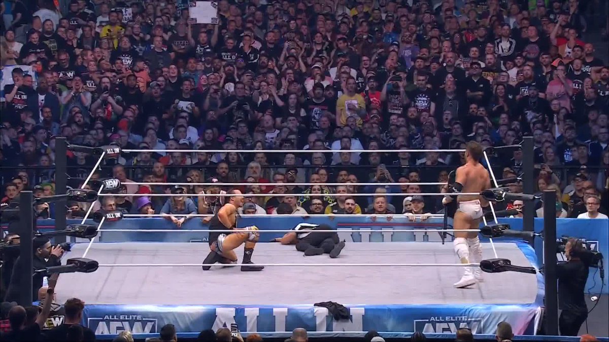 3 years ago today, MJF and Adam Cole pulled one of the most hilarious Eddie Guerrero chair spots in the main event of Wembley Stadium. DOUBLE SWERVE. 😭
