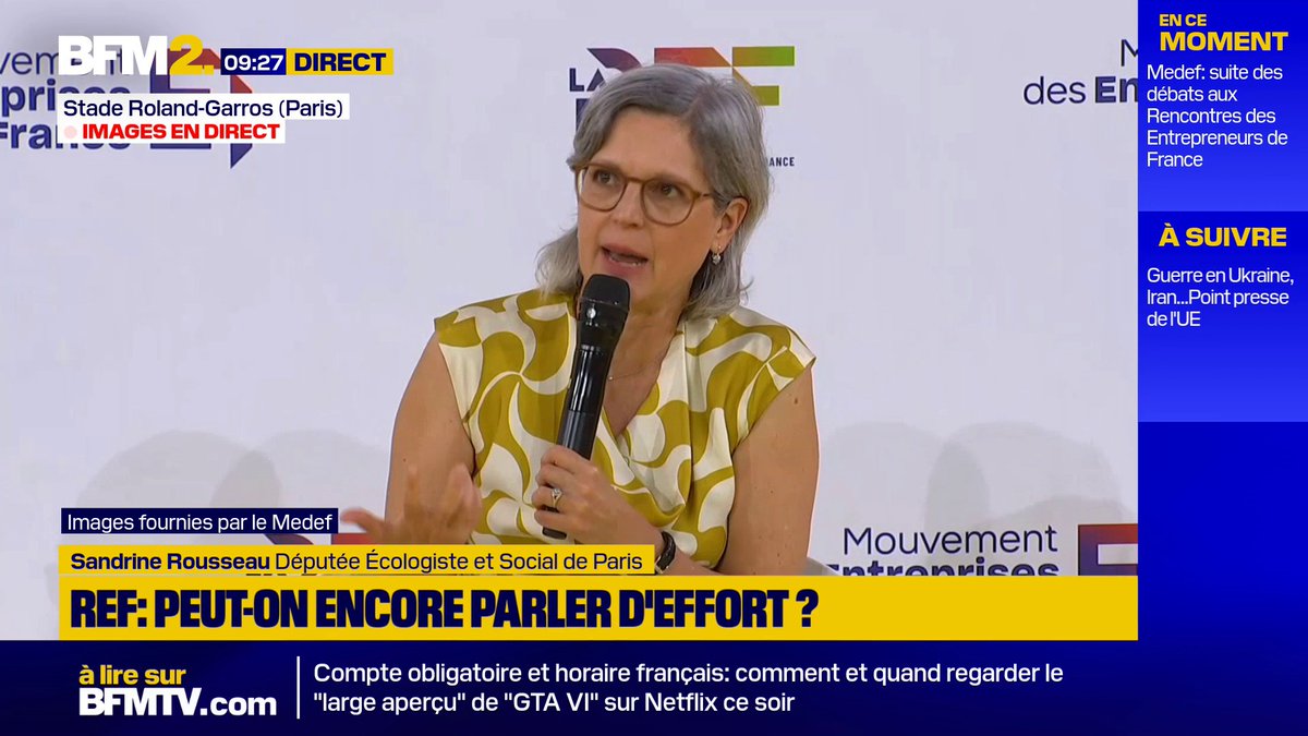 Travail: "Tout le monde à la peur au ventre", déplore la députée Écologiste et Social de Paris, Sandrine Rousseau #BFM2