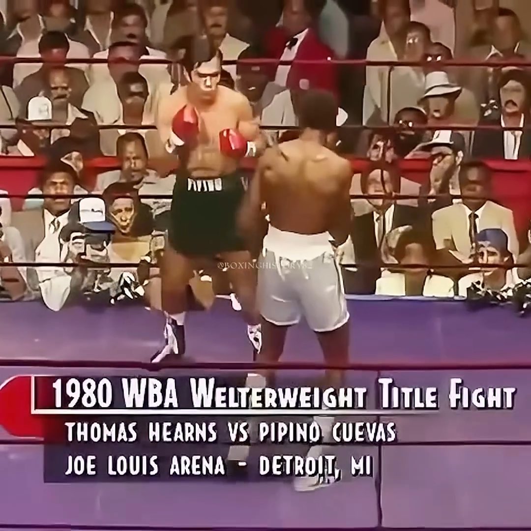 THOMAS HEARNS vs PIPINO CUEVAS. Cuevas had ruled the WBA welterweight division for four years and was making his 12th title defense. 🤯 Hearns walked in 28-0 with 26 KOs. Thomas Hearns’ reach at welterweight almost looked like cheating he could touch you from ranges most fighters couldn’t. Two rounds later, Hearns had taken Cuevas’ title and announced himself to the world. #Boxing #BoxingHistory