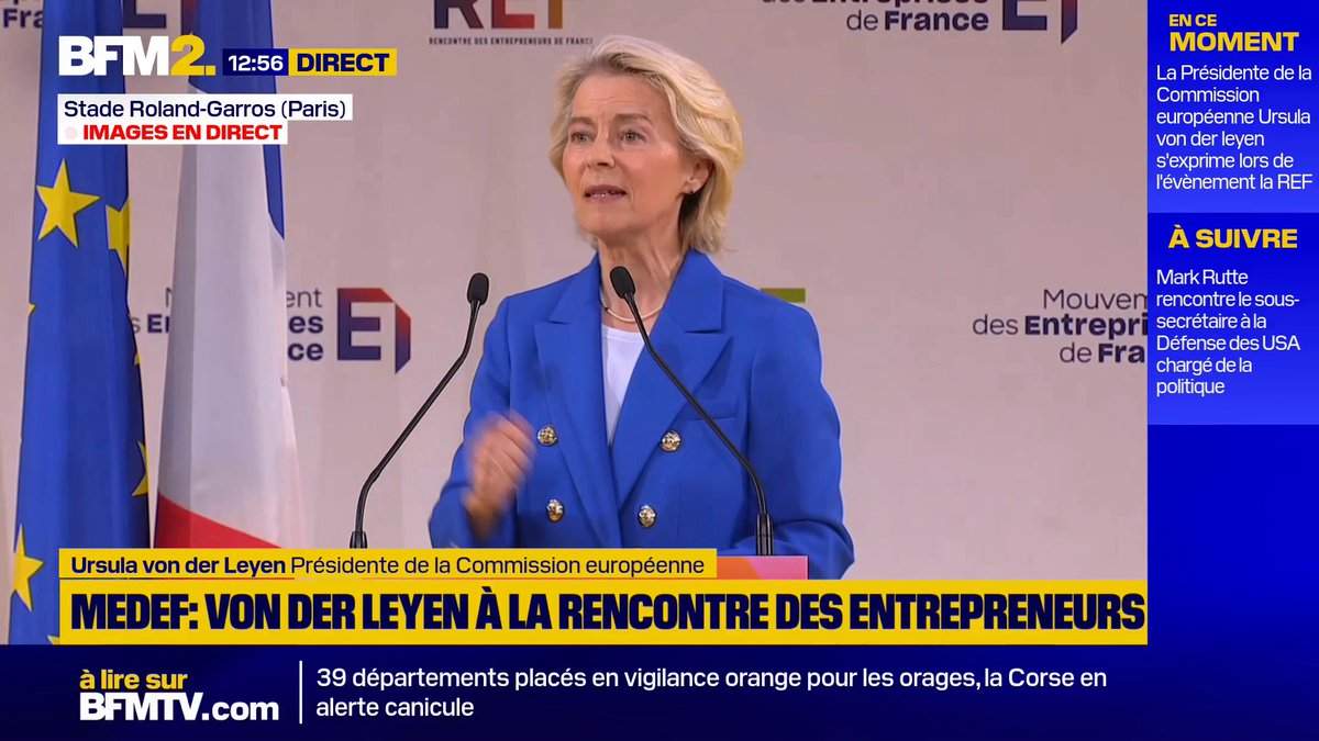 "Notre objectif est de réduire les charges administratives de 25% pour l'ensemble des entreprises et de 35% pour les PME d'ici 2029", assure Ursula von der Leyen, présidente de la Commission européenne #BFM2