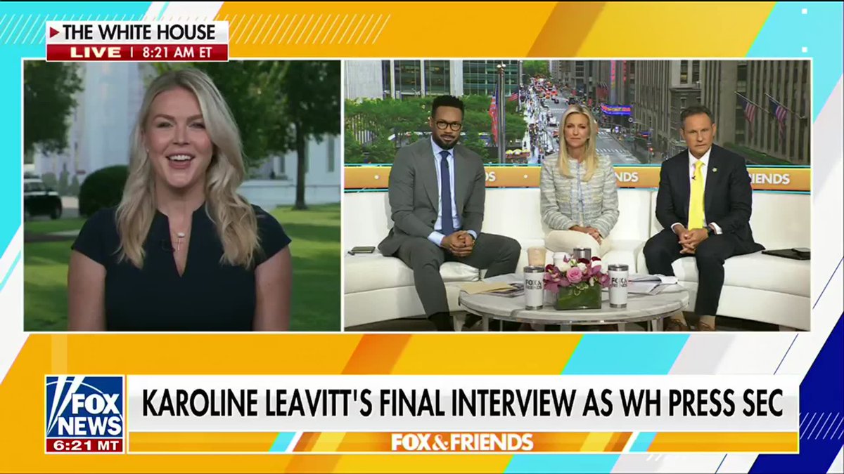 NEW: Karoline Leavitt speaks out ahead of her last day as White House press secretary. "It's a little bit bittersweet. It's bitter because I'm leaving a job that I love so very much, and it's been the honor and blessing of a lifetime to work for this president, President Trump. There will never be another like him." Leavitt is stepping down after 20 months in the role, citing a desire to spend more time with her young family and newborn daughter while remaining a top outside advisor to the administration. "They're just at a critical time in their life where they need their mom home a little bit more, so I look forward to spending more time with them, but continuing to serve the president as a top advisor on the outside." | FOX & Friends