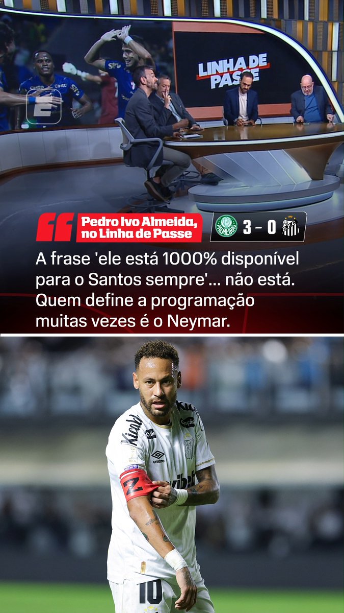 "A frase 'Neymar está 1000% disponível para o Santos sempre'... não está, porque o Santos não cumpre com as obrigações com o Neymar. Quem define a programação muitas vezes é o Neymar." "A informação de gente que acompanha o Santos é que o Neymar não jogou por causa do sintético, aí o Alexandre Mattos fala que foi por estratégia, aí o Cuca fala que o Neymar está isento... Tudo é uma preocupação para acalmar os ânimos e o Neymar não sair mal na foto." 🎙️ Pedro Ivo Almeida, na ESPN. 🎥 ESPN Brasil | SportsCenter Brasil