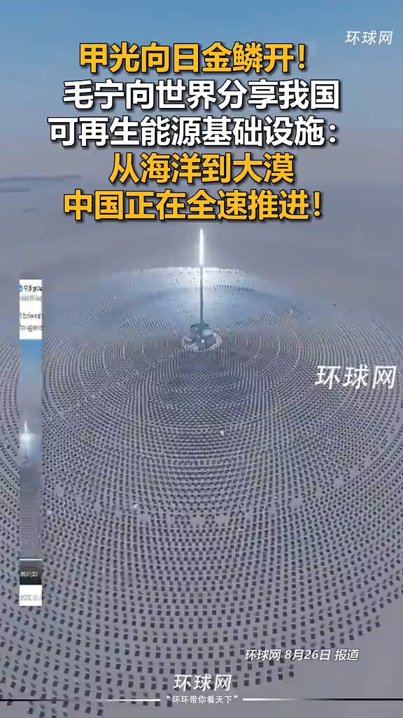 Golden glint under the sun! Mao Ning presents China’s renewable‑energy infrastructure. From seas to deserts, wind turbines and solar panels spread across the land, as China advances green‑energy construction full‑steam ahead. ☀️甲光向日金鳞开｜毛宁向世界展示中国可再生能源基建 #客联四海 #投资中国 #中国方案