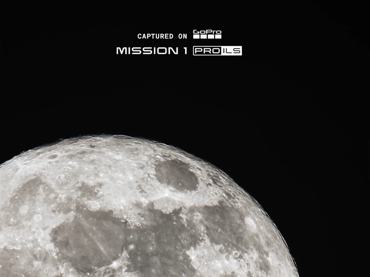 The Moon, shot in 8K on #GoProMISSION 1 PRO ILS with a 600mm lens. Bet you never thought you'd see a shot like this on a GoPro 😏 Pre order your MISSION 1 PRO ILS now at Orders begin shipping on September 2nd. 🎥 #GoProFamily member Justin Cove. #GoPro #Astrophotography #Moon