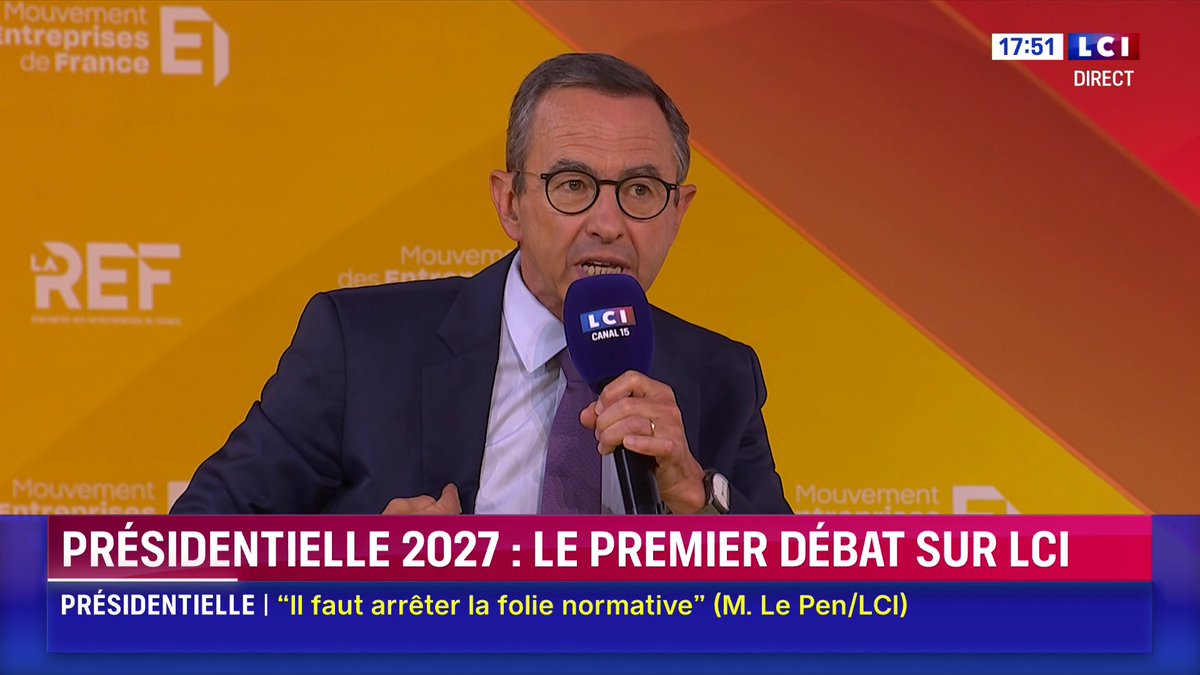 🔴 Retraites : Bruno Retailleau propose de lier l'âge de départ à la retraite et "l'espérance de vie" à la retraite ▶️ Sept candidats à la présidentielle devant les patrons : le grand débat de #LaREF26 du Mouvement des Entreprises de France sur LCI