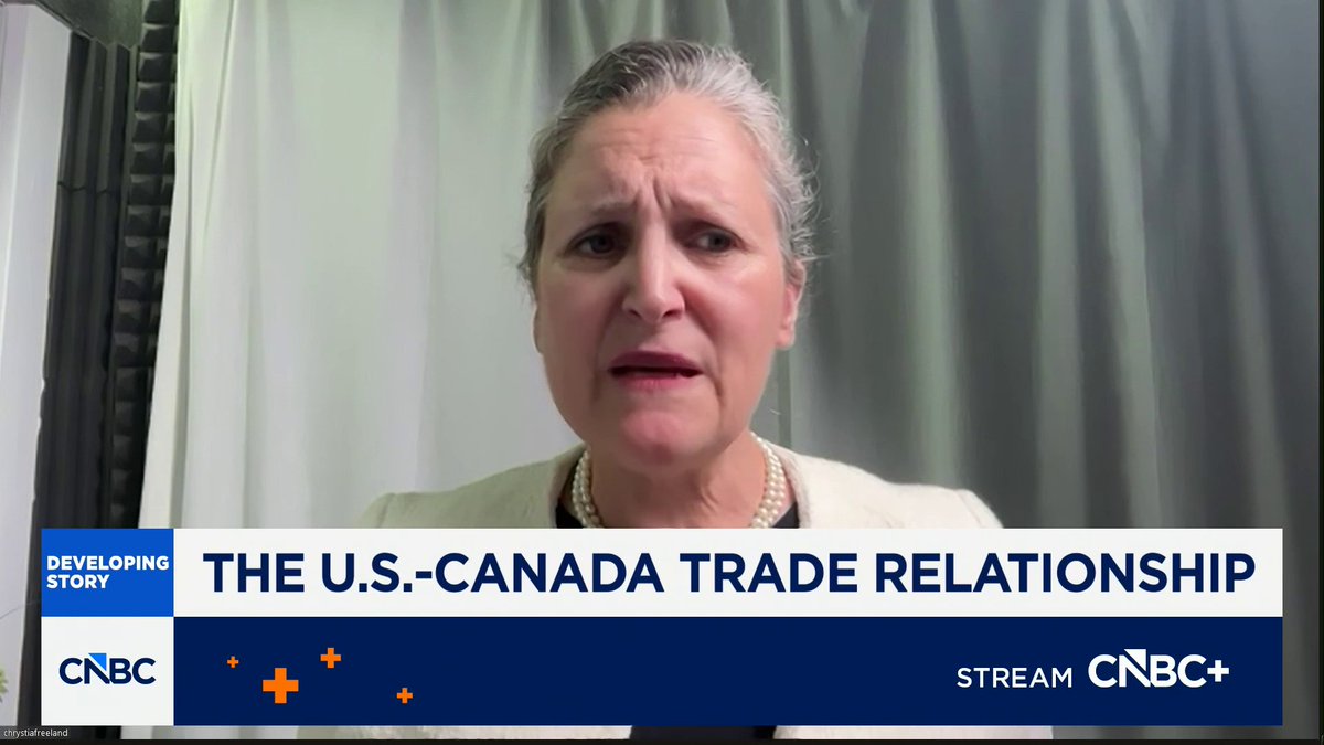 “This trade war is going to hurt Canada, but Canadians are prepared to take that pain because our sovereignty is worth it,” says Fmr. Deputy Prime Minister of Canada Chrystia Freeland of relations with the U.S.