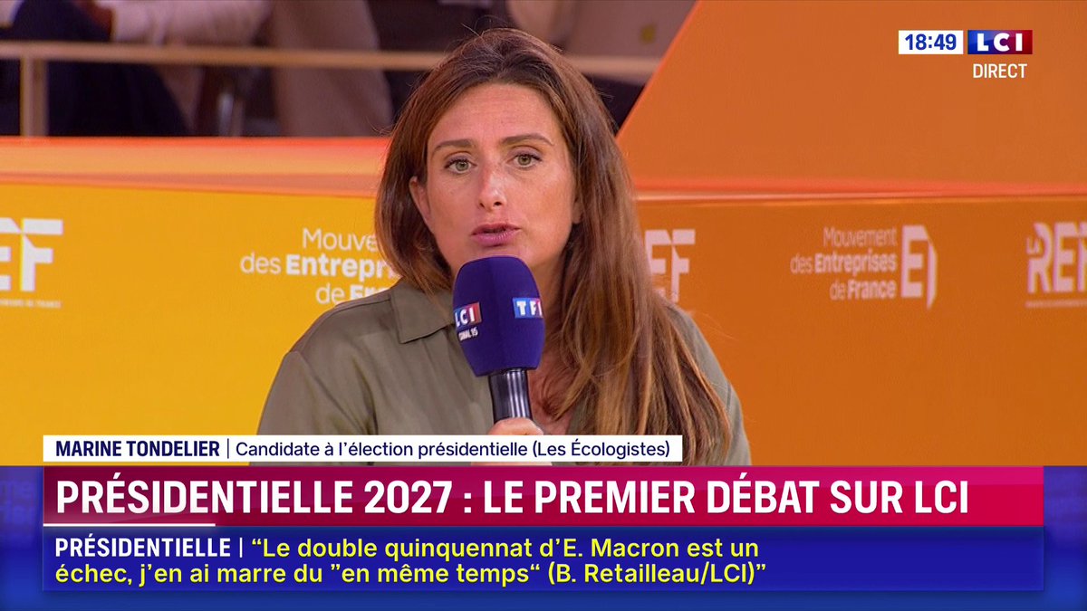 Marine Tondelier propose un Smic Ă 2.000 euros bruts. "Il y a 1,5 million de travailleurs pauvres. Câest 6% Ă 7% de la population active. Je propose le SMIC Ă 2.000⏠bruts." Pourquoi ne pas proposer le SMIC Ă 3.000 euros bruts comme ça plus de pauvres.