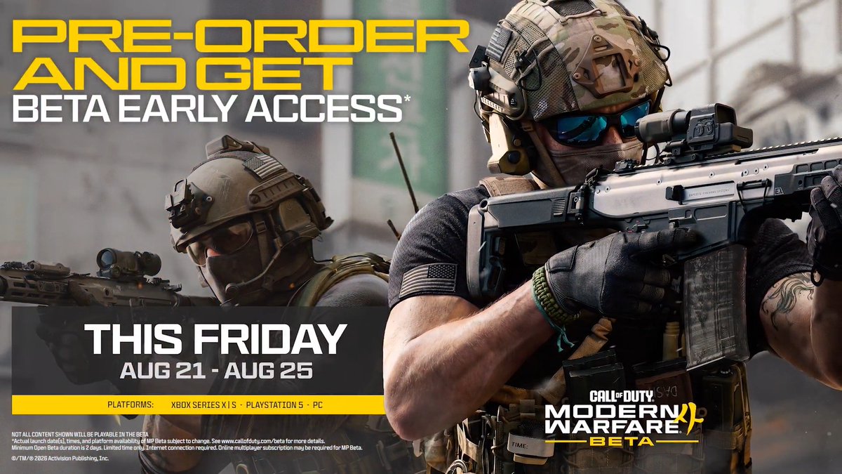 Modern Warfare 4 Open Beta Weekend is this Friday. Strap in for the new, ever-changing Kill Block, Multiplayer insanity, Zodiac Warzone Resurgence, and more August 28 - September 1.
