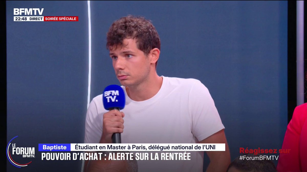 Précarité étudiante: pour Baptiste, étudiant, le repas à un euros au CROUS est "une fausse bonne idée de la macronie" #ForumBFMTV