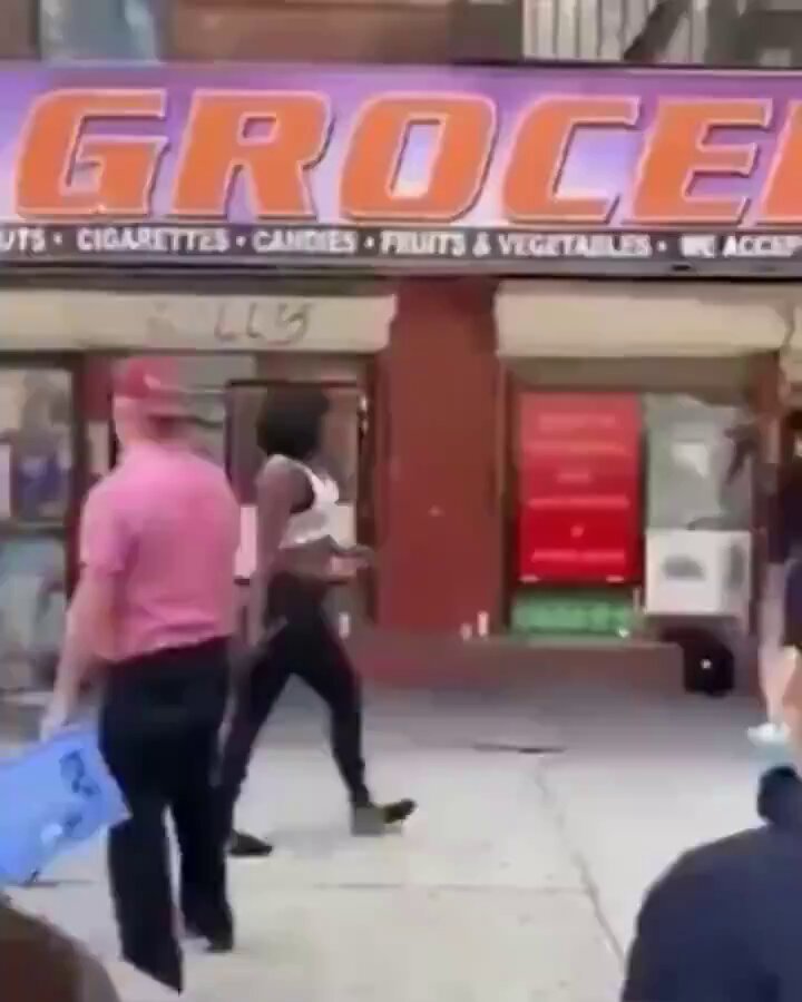 She tries to attack the wrong white guy and finds out.
