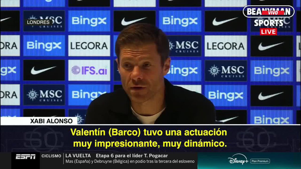 "VALENTÍN TUVO UNA ACTUACIÓN MUY IMPRESIONANTE" Xabi Alonso se refirió al debut del Colo Barco en el triunfo de Chelsea vs. Luton por la Copa de la Liga inglesa. 📺 #SportsCenter | #DisneyPlus Plan Premium