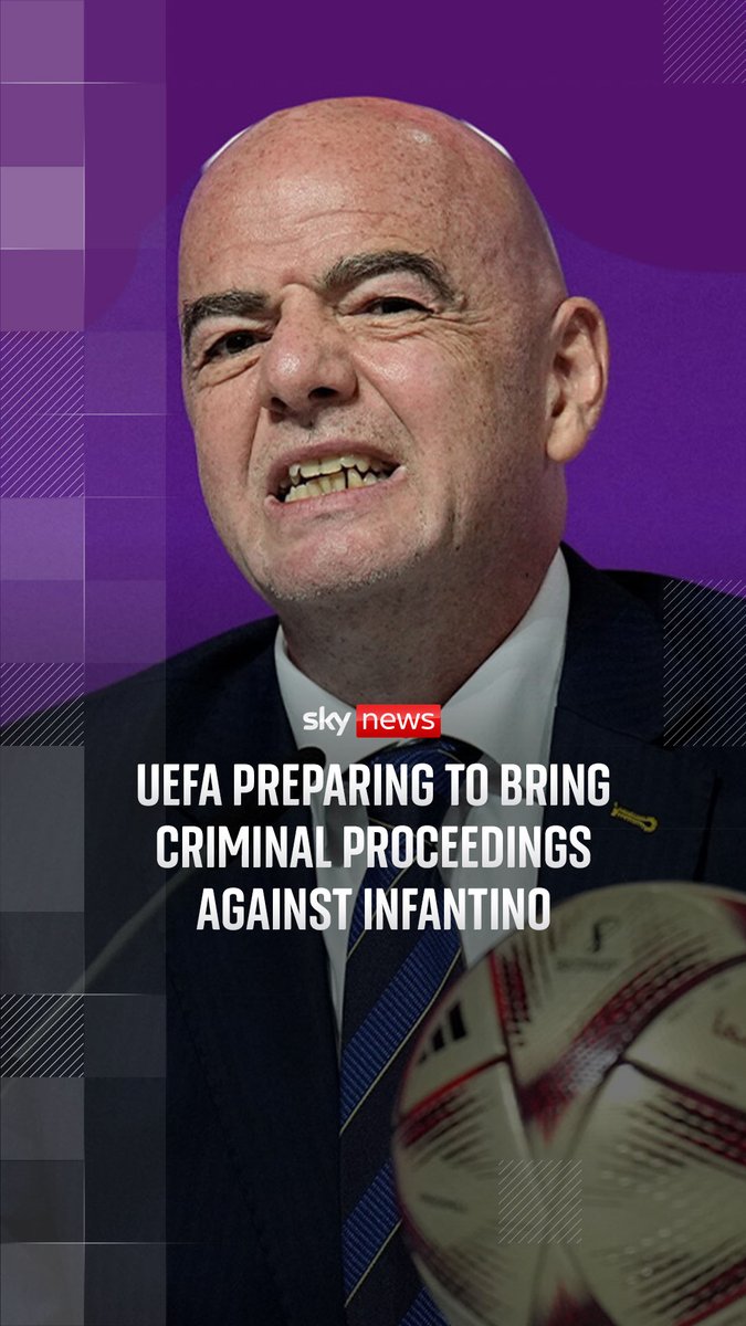 UEFA is preparing to bring criminal proceedings against FIFA President Gianni Infantino over the attempt to sell shares in the World Cup to private investors, according to legal filings obtained by Sky News. Sky's Rob Harris has the latest. Read more:
