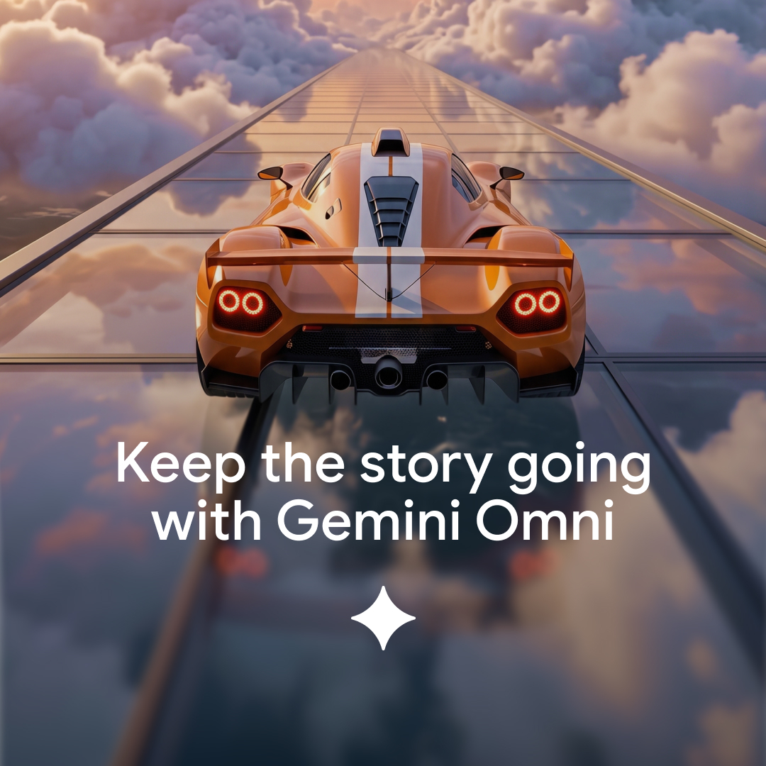 Rev up your story by extending the scene with Gemini Omni 1.1 Flash. 🏎️ Now you can build longer stories or branch into new creative directions by creating or uploading a video and then asking Gemini to extend the scene from right where it left off.