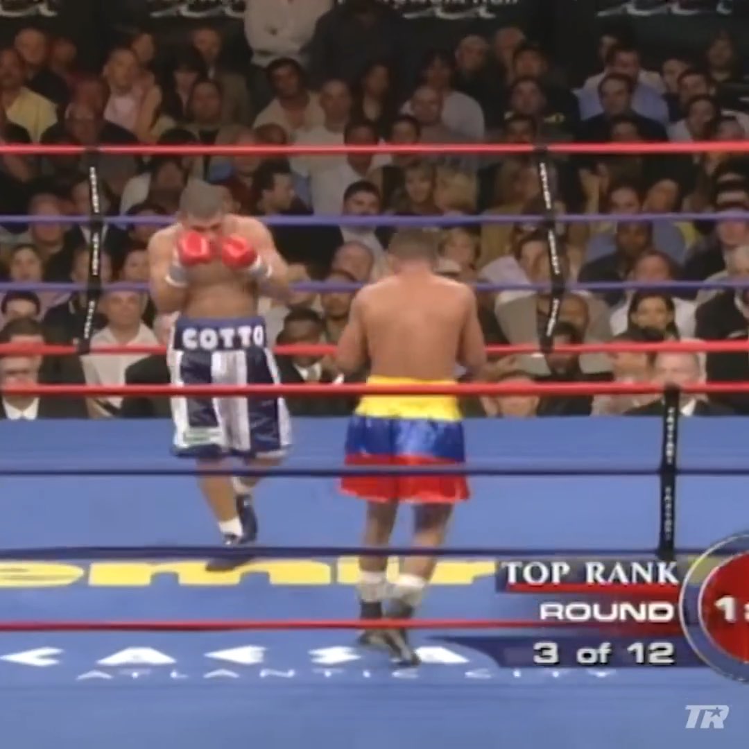 MIGUEL COTTO vs RICARDO TORRES. (2005) Cotto dropped Torres in the opening round. Then Torres fired back. In Round 2, he dropped Cotto for the first time in Cotto’s career and had him badly hurt. But Torres kept hurting him, and Cotto kept answering eventually dropping Torres four times in total before finishing him in Round 7. Five knockdowns. Two unbeaten fighters. Absolute chaos at 140 lbs. #Boxing #BoxingHistory