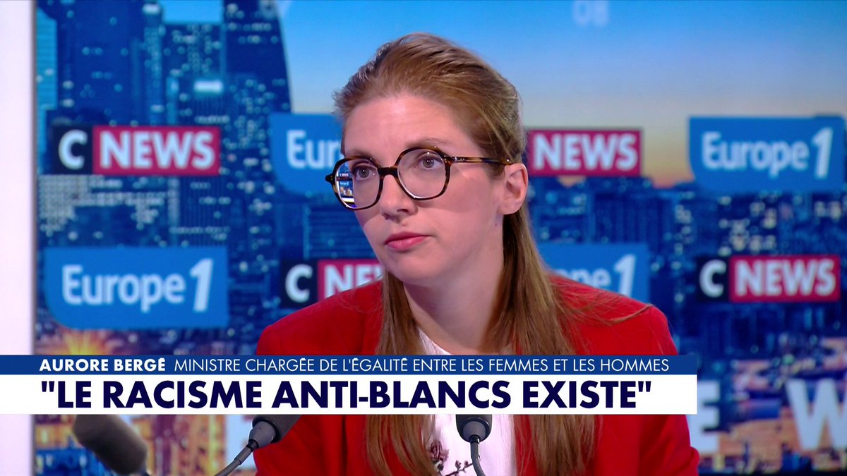«Le racisme anti-blanc existe, il faut regarder la réalité en face», estime Aurore Bergé, ministre chargée de l'Égalité et de la Lutte contre les discriminations, à propos des interrogatoires de l'affaire Crépol, dans #LaGrandeInterview