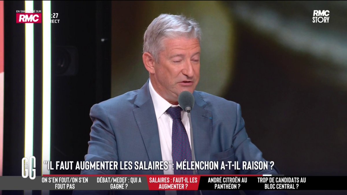 📈 Jean-Luc Mélenchon exhorte les patrons à augmenter les salaires. A-t-il raison ? 🗣️ Emmanuel de Villiers : "Monsieur Mélenchon il est sympa. Il a été 38 ans parlementaire : 24 ans sénateur, 9 ans député européen et 5 ans au Parlement. Il n'a pas créé 1 emploi." #GGRMC