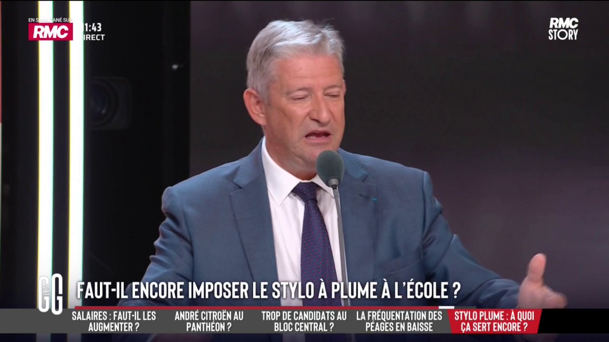 ✍️ Doit-on encore apprendre aux enfants à écrire au stylo plume ? 🗣️ Emmanuel de Villiers : "C'est un sujet d'une gravité particulière. Pour envoyer une lettre ou un contrat, il faut signer avec un stylo à plume. Le stylo à bille, c'est pour les malotrus." #GGRMC