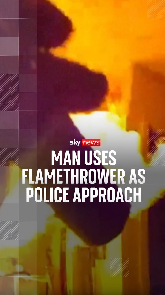 Police in Oklahoma were forced to retreat after a flamethrower was used by a suspect also handling a car battery with wires attached. The man was arrested and charged on a number of offences.