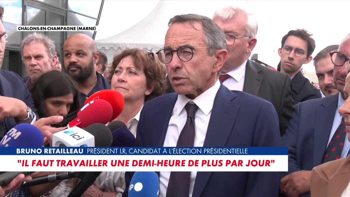 «Les insoumis veulent la fin de la France», estime Bruno Retailleau, président LR et candidat à l'élection présidentielle lors de son déplacement à la Foire agricole de Châlons-en-Champagne, dans #100Actu Toute l'info est à retrouver sur