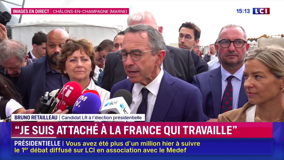 🗣️ "Je suis très attaché, c’est le cœur de mon projet, à la France qui travaille. (...) Cette France qui n'en peut plus des normes, qui n'en peut plus des taxes, qui n'en peut plus des impôts", Bruno Retailleau depuis Châlons-en-Champagne
