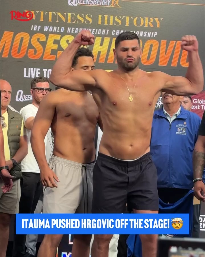 TENSIONS HAVE BOILED OVER! 🤯 Moses Itauma and Filip Hrgovic CLASH at the weigh in ahead of their IBF heavyweight title fight tomorrow night on DAZN 😳