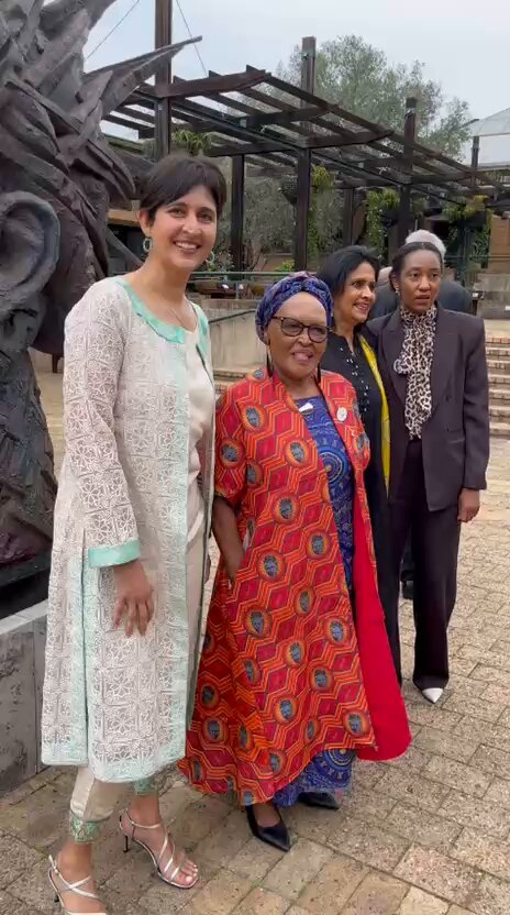 Olga Mannya-Sema, granddaughter of the founder of the Bantu Women’s League, Charlotte Maxeke, poses for a photograph with Senior Advocate Adila Hassim. Maxeke is honoured, posthumously, for among others, laying the foundation for women’s political participation and social justice in South Africa. Maxeke and Hassim are among seven people recognised for their contribution in various fields in South Africa and globally, by the University of the Western Cape. Video by Mariska Botha