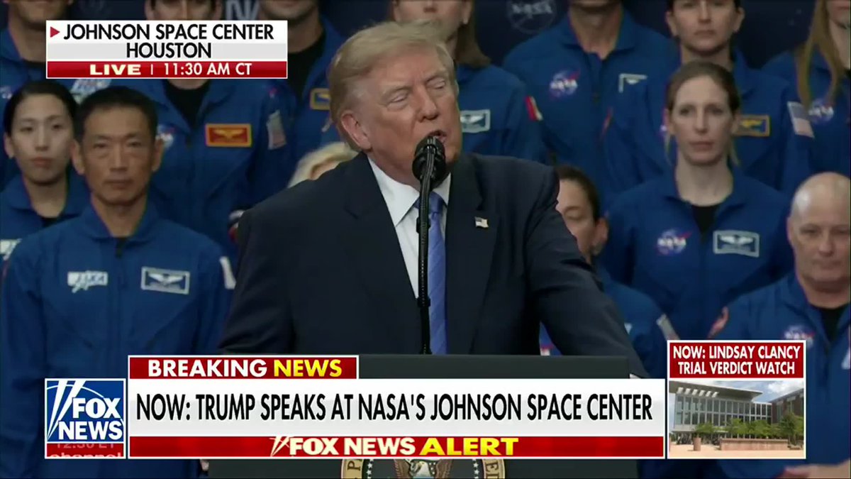 NOW: President Trump praises NASA's Johnson Space Center as a "monument to grit and determination and pure American excellence" during a ceremony honoring the Artemis II crew. "To the men and women of one of the most legendary landmarks anywhere in the world, the Johnson Space Center ... It's an honor to be here."