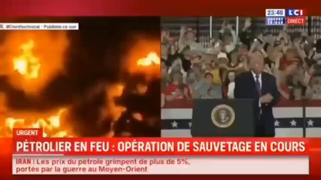 🚨French news humiliated Trump by airing a split screen of him dancing at a rally while bombs fell in Iran. A disco anthem on one side. A war zone on the other. This is how the world sees him now. A CLOWN on a global stage. #OperationEpicFailure