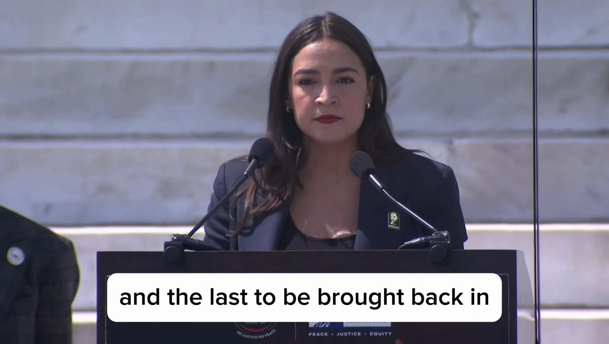 .Alexandria Ocasio-Cortez: “We the people demand that one job with no need for overtime will be enough for our most basic needs which also include rest. And we must recognize that can only happen in an economy where Black women are not the first to be pushed out, and the last to be brought back in.”