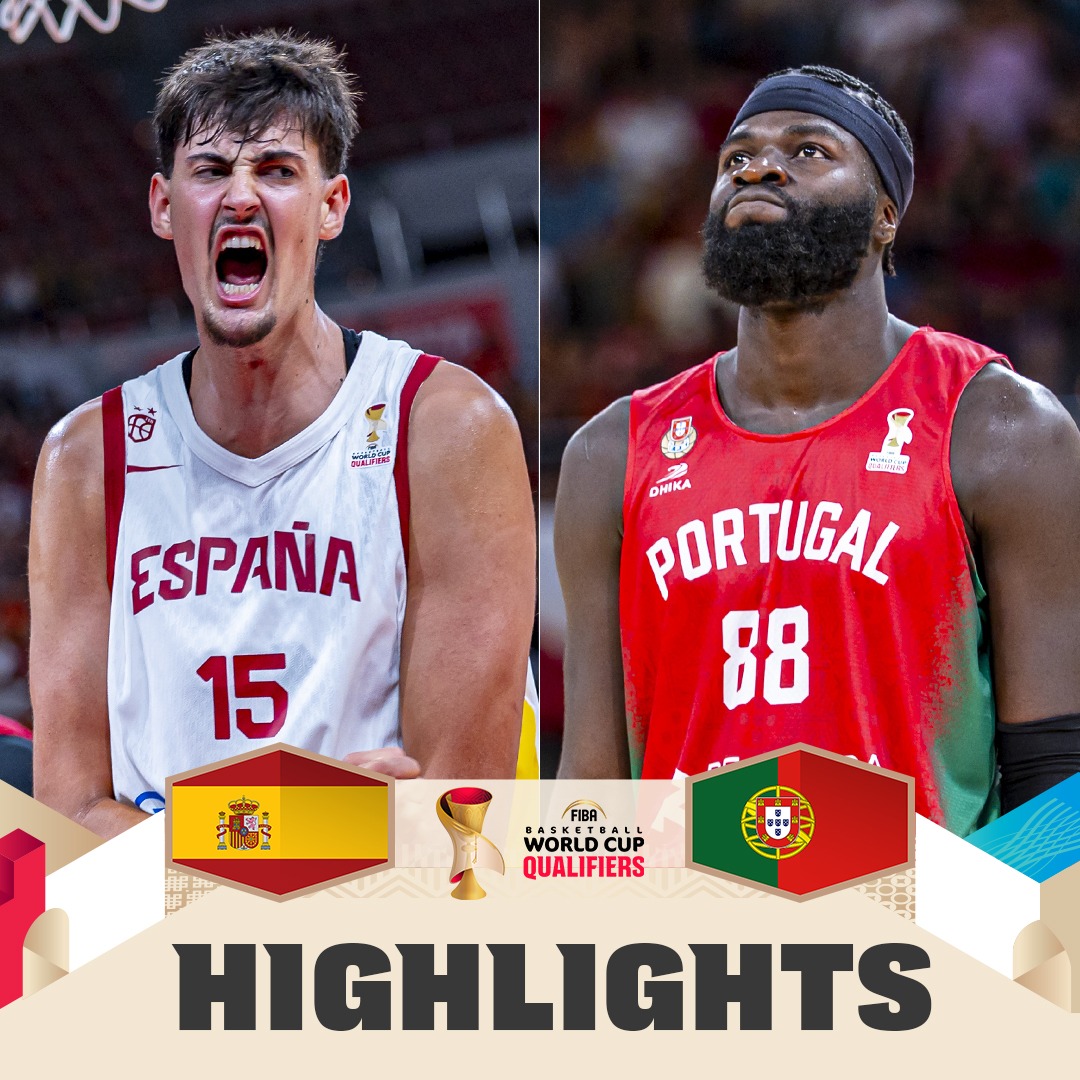 🇵🇹 Portugal stun Spain on the road and improve to a 4-3 record in the #FIBAWC European Qualifiers! Highlights ⤵️