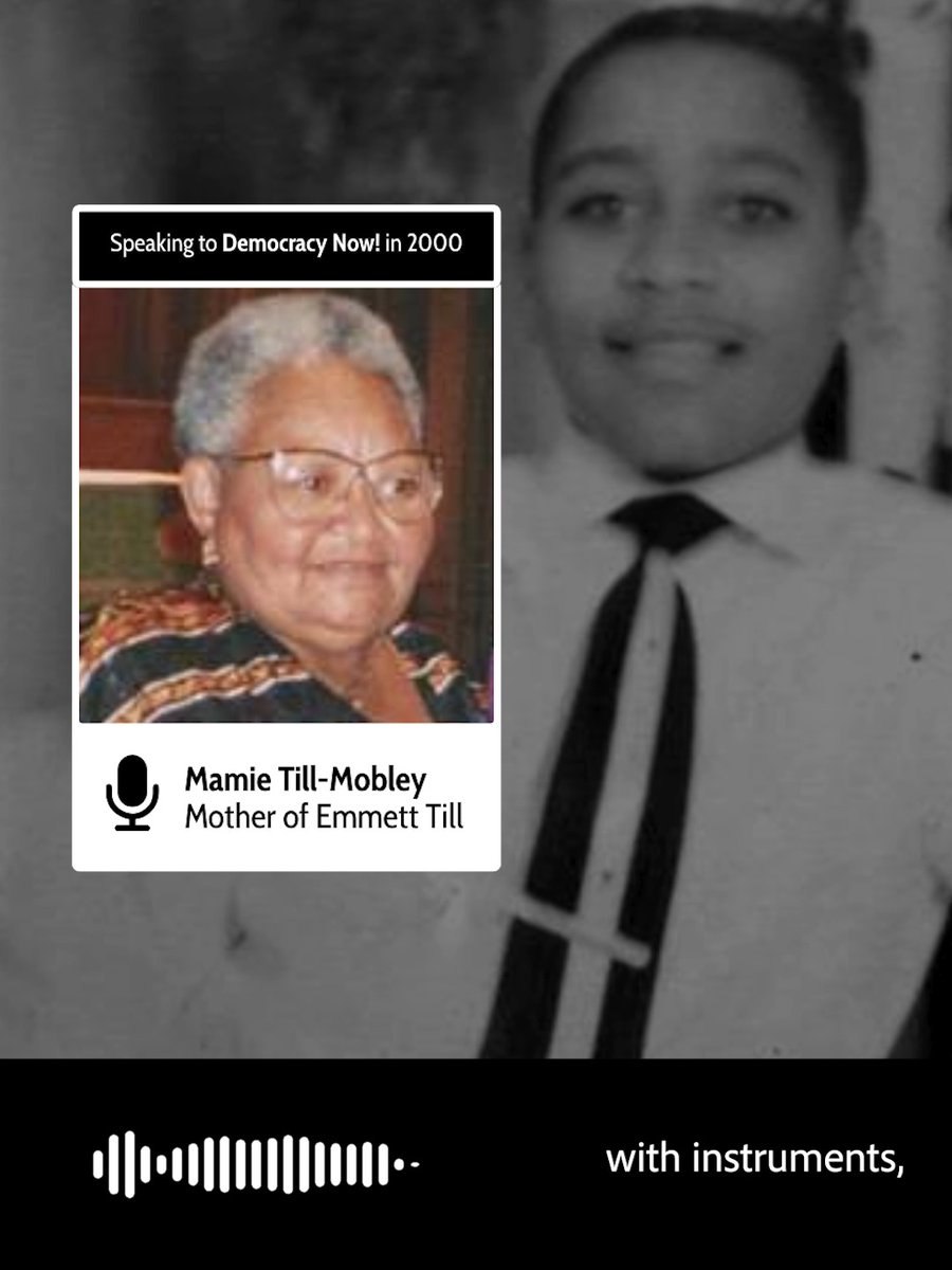 On this day in 1955, 14-year-old Emmett Till was abducted and lynched in Mississippi after being falsely accused of flirting with a white woman. When his mother Mamie saw his mutilated body, she insisted on an open casket so the world could see the brutality of anti-Black racism in the Jim Crow South. In 2000, Democracy Now! spoke to Mamie Till-Mobley about her decision to hold an open-casket funeral for her young son and what Emmett's life and death meant for the emerging civil rights movement that would later engulf the country. Mamie Till-Mobley died three years after our interview, in 2003 at the age of 81. If Emmett Till had lived, he would be 85 years years old today. Listen to our full interview with Mamie Till-Mobley, and see more of our coverage, here: