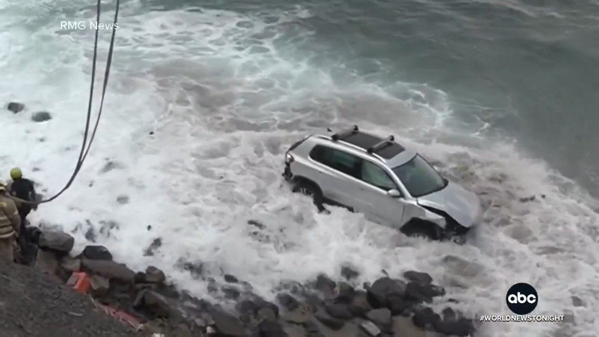 A California driver survived after crashing and plunging off a cliff in Ventura County. Rescuers found the woman in her SUV along rocks as waves crashed along the shoreline. Whit Johnson reports.