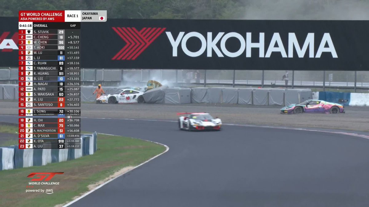 FCY 🟡 Rain at T1 where Absolute's Porsche and Harmony's Ferrari are in the gravel! LIVE 🇬🇧 LIVE 🇯🇵 #GTWorldAsia
