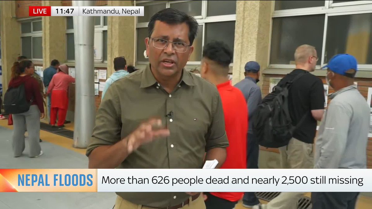 Sky's Neville Lazarus is at a teaching college in Kathmandu, Nepal, where he says people are coming for information about those still missing after devastating floods hit the country. He says the tragedy is still unfolding 'every minute, every hour'. 🔗
