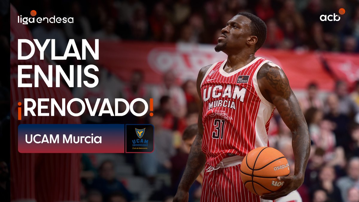 🍋 Evidentemente, 𝙨𝙚 𝙦𝙪𝙚𝙙𝙖 𝙚𝙣 𝙈𝙪𝙧𝙘𝙞𝙖. Dylan Ennis renueva con UCAM Murcia y el canadiense seguirá significando orden, entrega y pasión para los de Sito Alonso una temporada más. #LigaEndesa | #MercadoACB