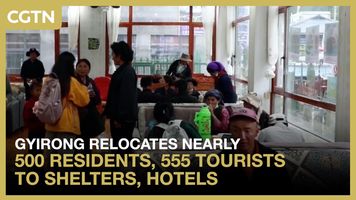 Gyirong Town in southwest China's Xizang Autonomous Region has set up temporary shelters in village homestays and hotels for people affected by the mudslide. Nearly 500 residents and another 555 tourists have been safely relocated.