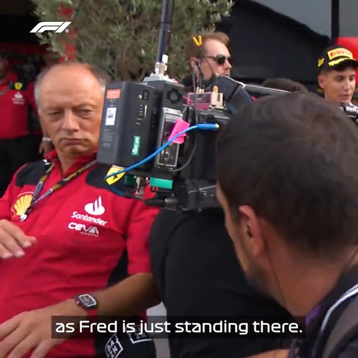 charles going to check fred's heart rate after the ferraris spent the last few laps in monza just battling 😭😭😭 he's so annoying (affectionate) and bonus to fred being run over by the cameraman